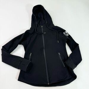Gym + Coffee Full Zip Hoodie Womens Small Black Hooded Long Sleeve